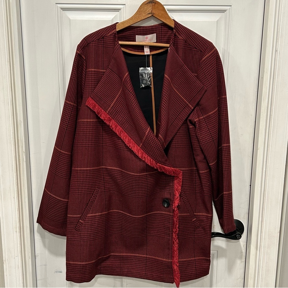 Laurie Felt Women's Jacket Plaid Wrap Coat Red Size M Pockets NWOT Holiday